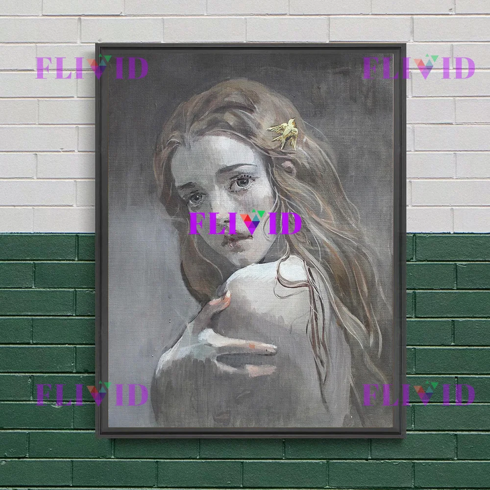 Mystical Vintage-Inspired Woman Wall Art Canvas - Dreamy Dark Tone Emotional Figure Decor Poster Print