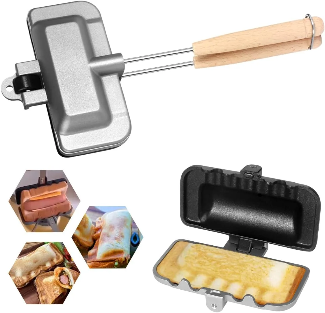 Double Sided Frying Pan, Sandwich Baking Pan Sandwich Maker Aluminum Flip Top Pan Nonstick Double Sided Skillet for Breakfast Pancakes (Single Hole) 1