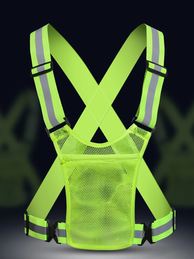 Reflective Safety Vest Lightweight Elastic Safety Vest with Pouch High Visibility Running Adjustable for Men & Women
