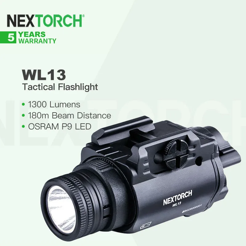 

Nextorch WL13 1300 Lumens Ultra-Bright Tactical Flashlight, Rotary Switch Compatible with MIL-STD-1913 and Glock-style Rails