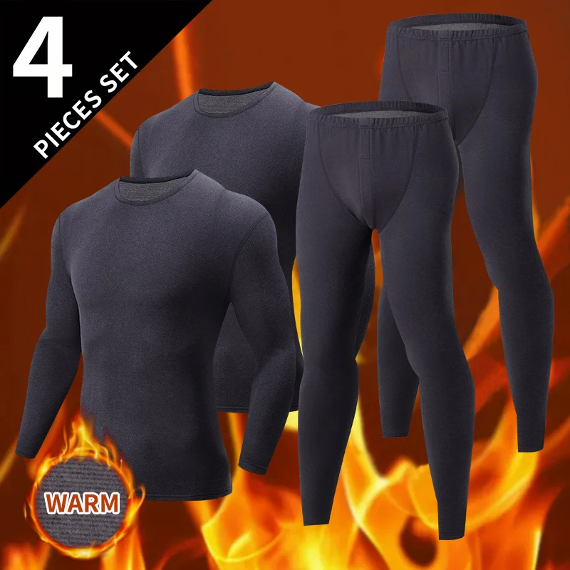 طقم مكون من 4 قطع للرجال للخريف والشتاء بلون سادة...