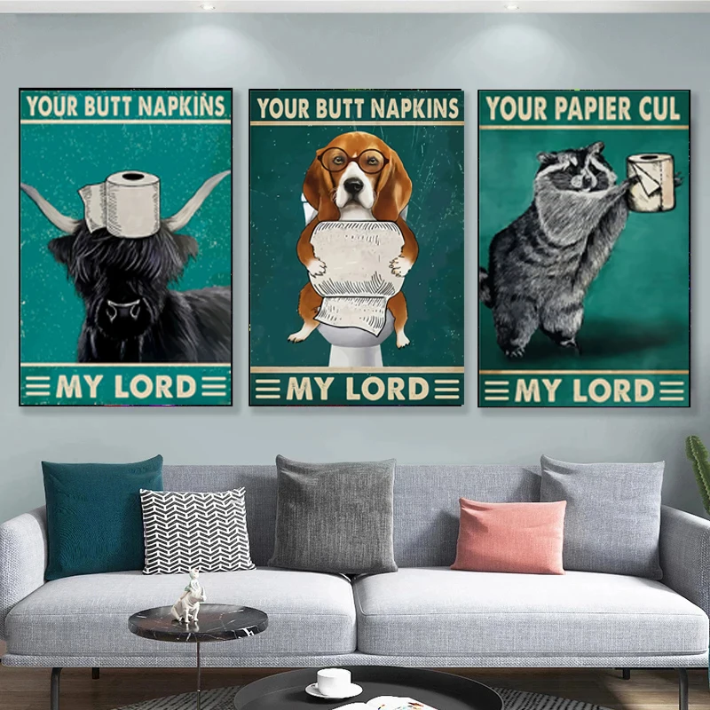 

Funny My Lord Your Butt Napkins Canvas Painting Animal WC Wall Art Poster Print Picture for Hotel Toilet Decor