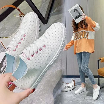 Women's Vulcanized Shoes Breathable Comfortable Hole Outdoor Sports Shoes Summer Running Shoes Fashion Board Shoes Thick Sole 1