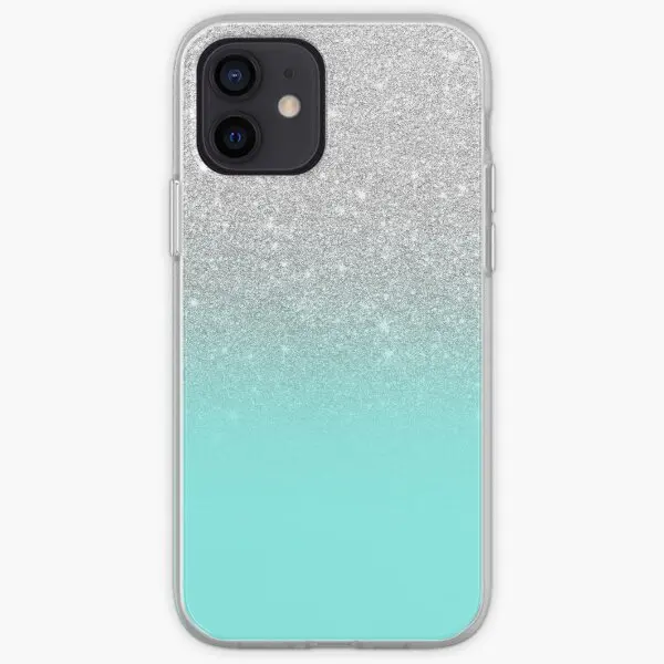 Custodia Per Telefono Moderna Silver Glitter Ombre Teal Ocean I Personalizzabile Per Iphone 6 6S 7 8 Plus X Xs Xr Max 11 12 13 14 Pro Max Mini
