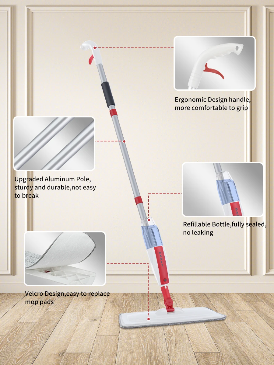 Mocio Spray Lavapavimenti - Testa Girevole 360° Con Bottiglia Da 500ml | Per Legno E Ceramica - Foto 2