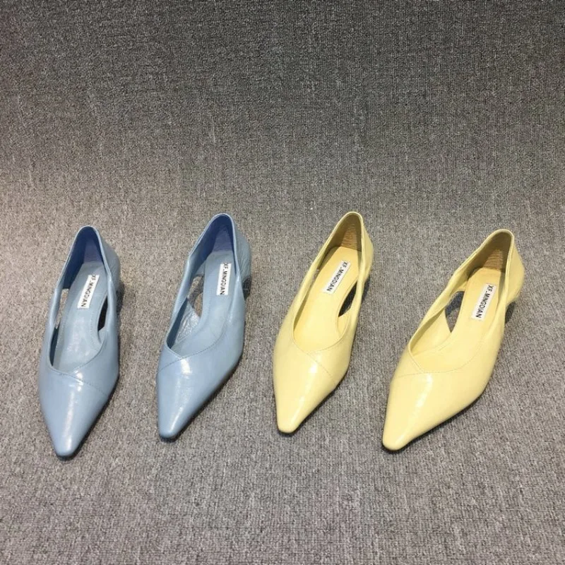 2024 Shoes for Woman Comfortable Women's Summer Footwear Moccasins Blue Low Heel Elegant Pointed Toe High Quality Popular Young 6