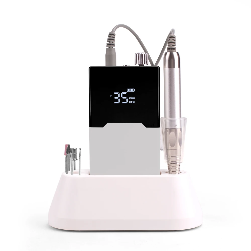 Thin Body Drill Machine Brushless Nail Drill Rechargeable Desktop Base 35000RPM Irregular Electric Machine Nail File Cordless 5