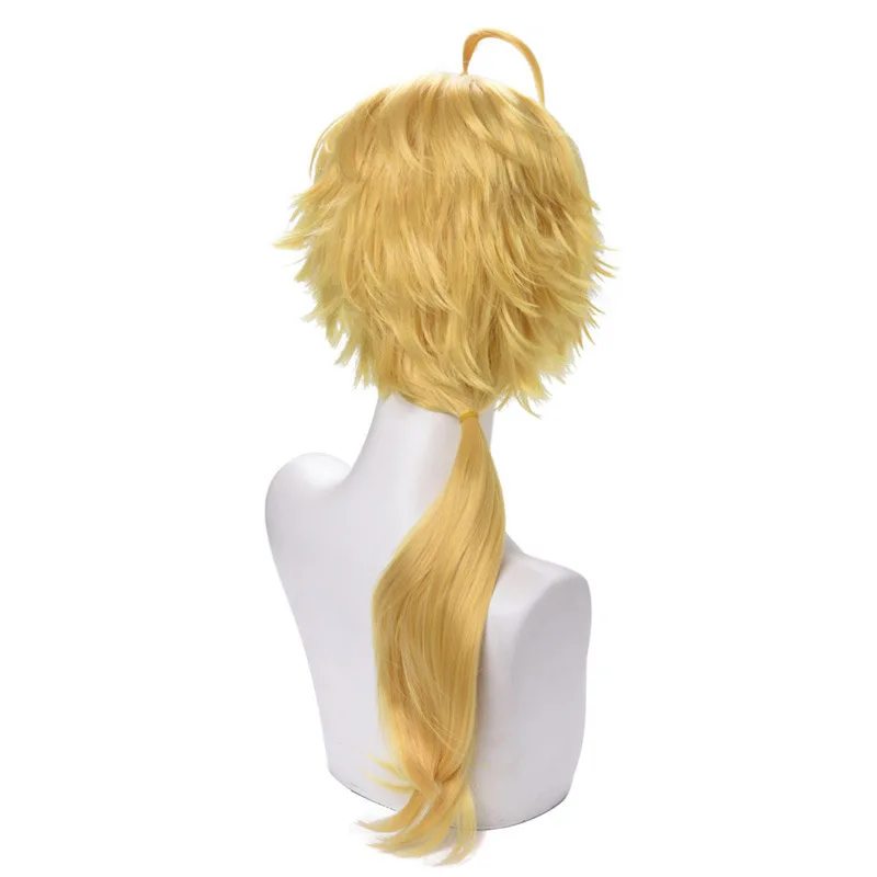 Thoma Wig Genshin Impact Cosplay Wig Long Yellow Men Wigs with Ponytail Synthetic Hair Heat Resistant Halloween