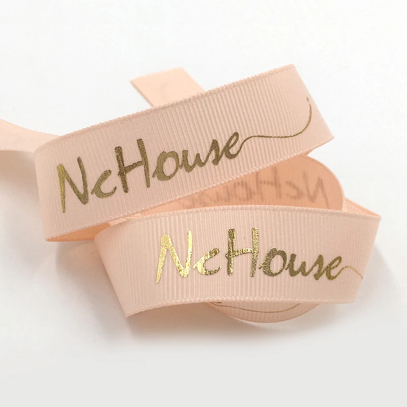 Promotion 1roll 100yard Personalized party gift pakage decoration custom gold sliver logo printed Polyester Grosgrain ribbon |
