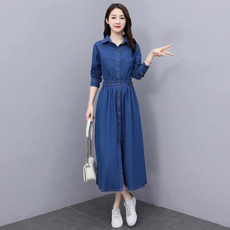 

2023 Spring New Blue Shirt Dress Women Casual Fashion A-line Denim Dresses Women Slim Vestidos Femenino Vintage Women Clothing