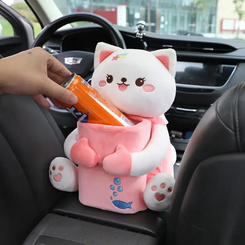 Car Storage Bag Car Trash Can Cartoon Cute Car Tissue Box Creative Car Armrest Box 2 In 1 Tissue Bag Multi-functional Storage Bag For Home Office