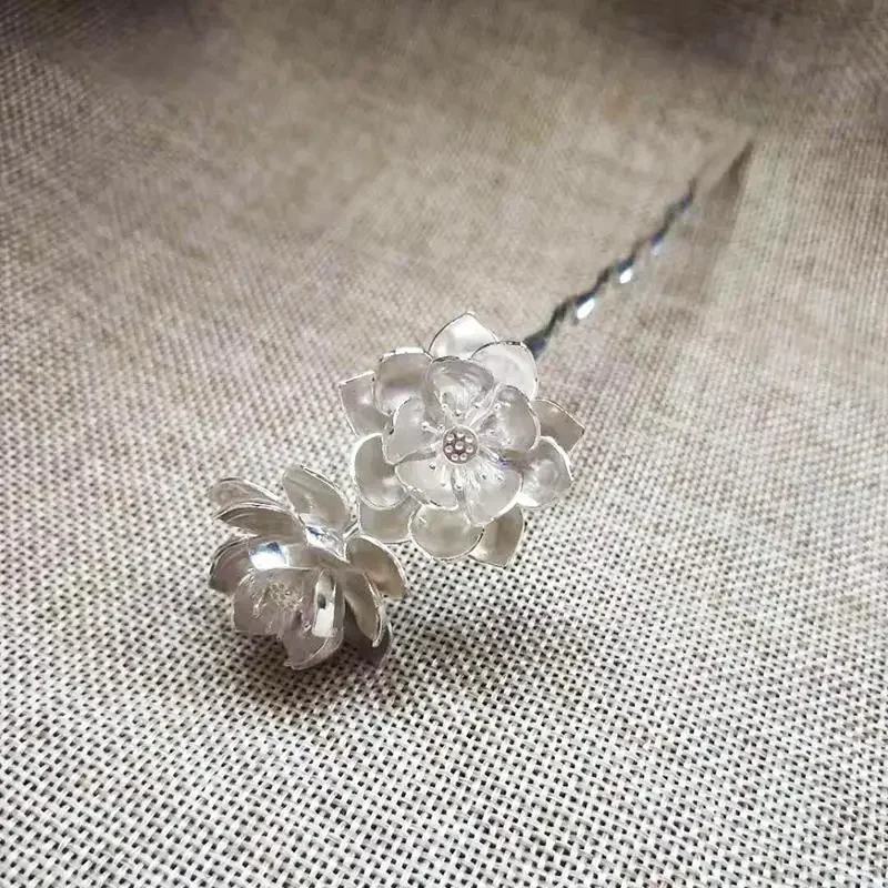 디자이너 원래 새로운 연꽃 분열 공예 머리핀 복고풍 클래식 절묘한 매력 숙녀 보석 실버 주얼리