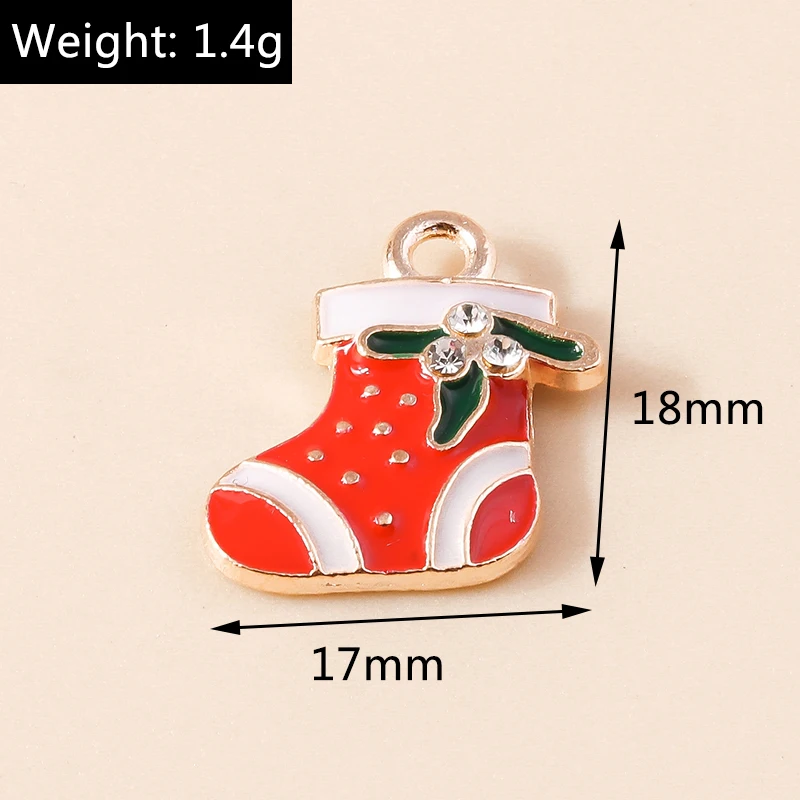 Leslie 10 Stück/Set Emaille Weihnachtsanhänger Weihnachtsbaum Weihnachtsmann Schneemann Handschuhe Charms für Ohrringe Anhänger DIY Schmuck – Detail 9