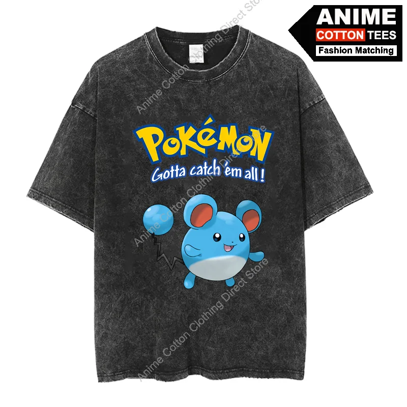 

Pokemon Marill T Shirt Cartoon Anime Cute Elf Print Clothes Tops Y2k Harajuku Casual Unisex Oversized Loose T-shirt Cotton Tees