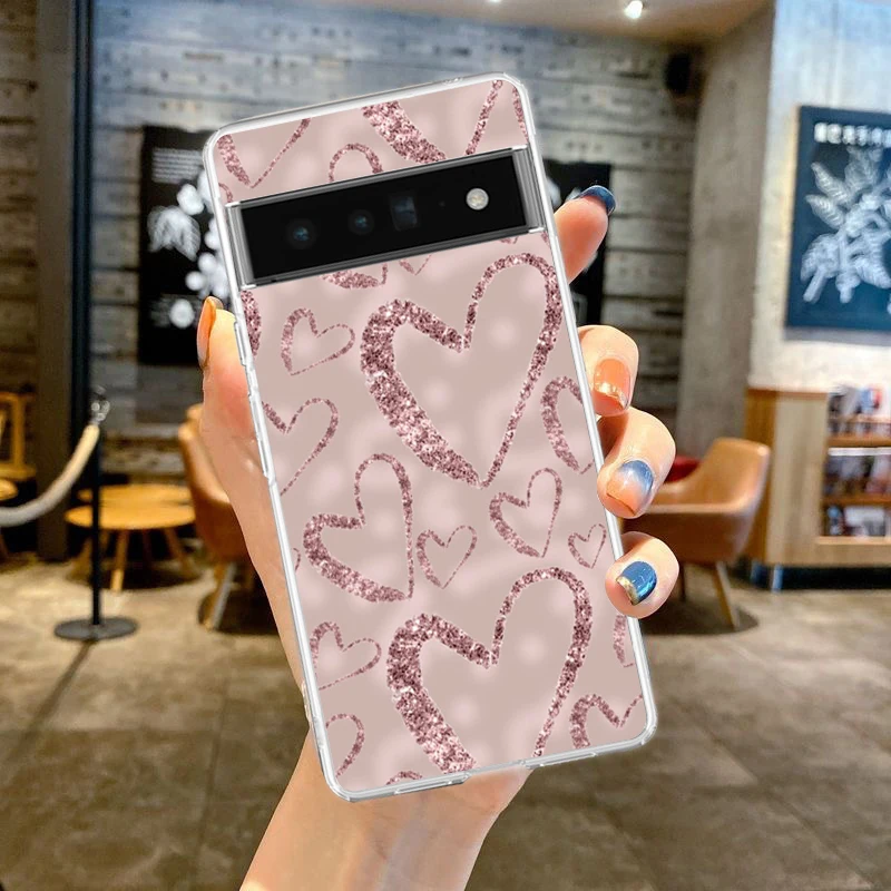 Gold Rose Love Heart Soft Silicone Clear Phone Case - Elegant TPU Cover