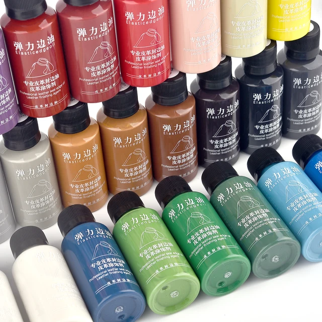 30ml Stretch Opaco Bordo Elastico Sigillante Olio Tintura Per Pelle Colorazione Cappotti Bordi Riparazione Wrap Liquido FAI DA TE Pelle Mestiere Vernice Pigmento 2