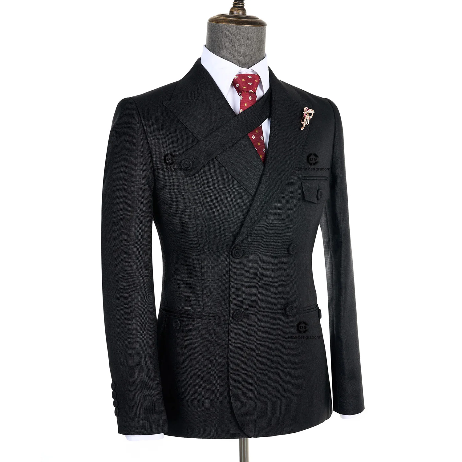 Cenne Des Graoom 2024 New Elegant Man Suits Double Breasted Hand Sewn Buttons 2 Pieces Set High Quality Slim Fit Wedding Party 4