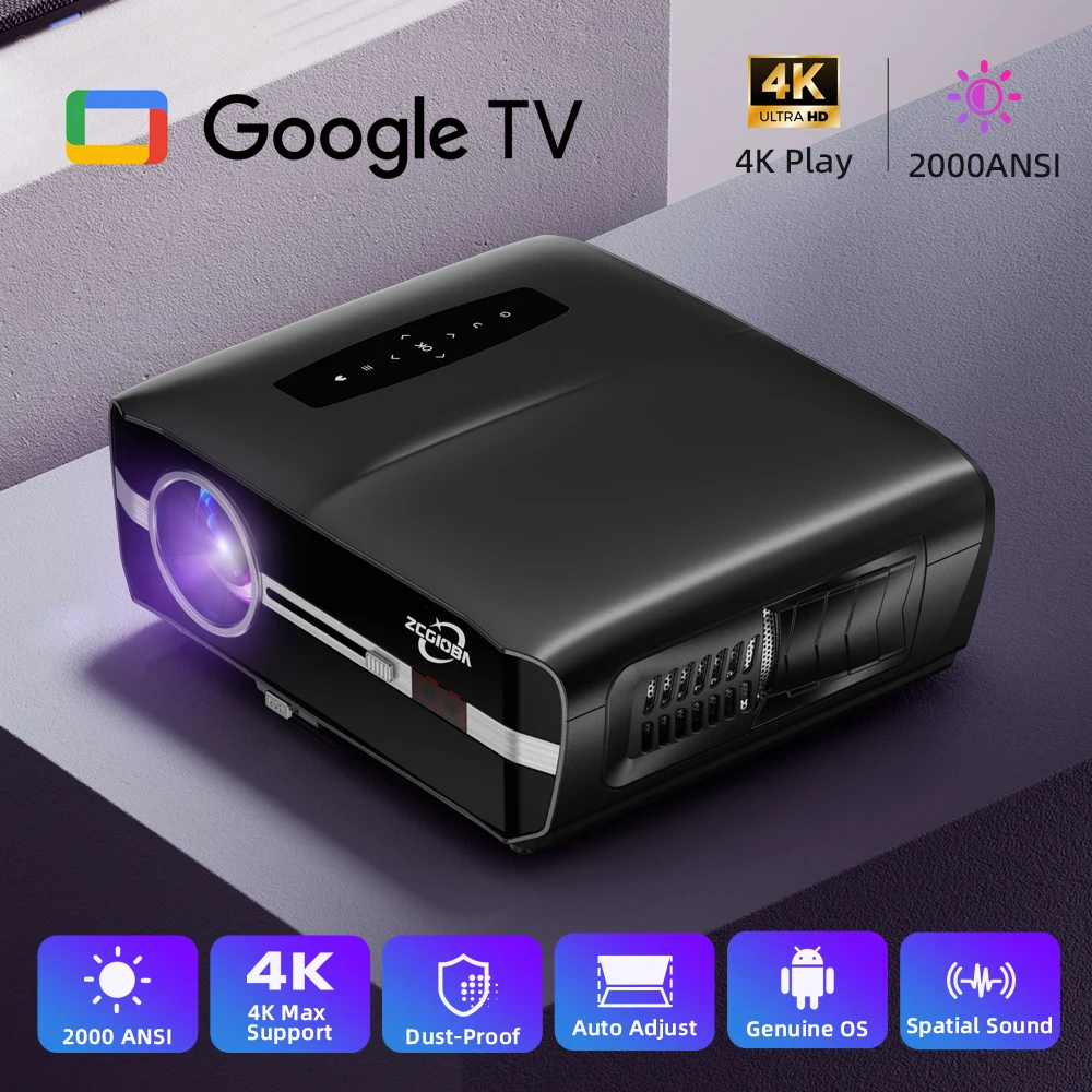 1000D Android TV Projector 2000ANSI Lumens, 4K Supported, Netflix Ready, Auto Focus, Widevine L1, Bluetooth Speaker, Home Cinema