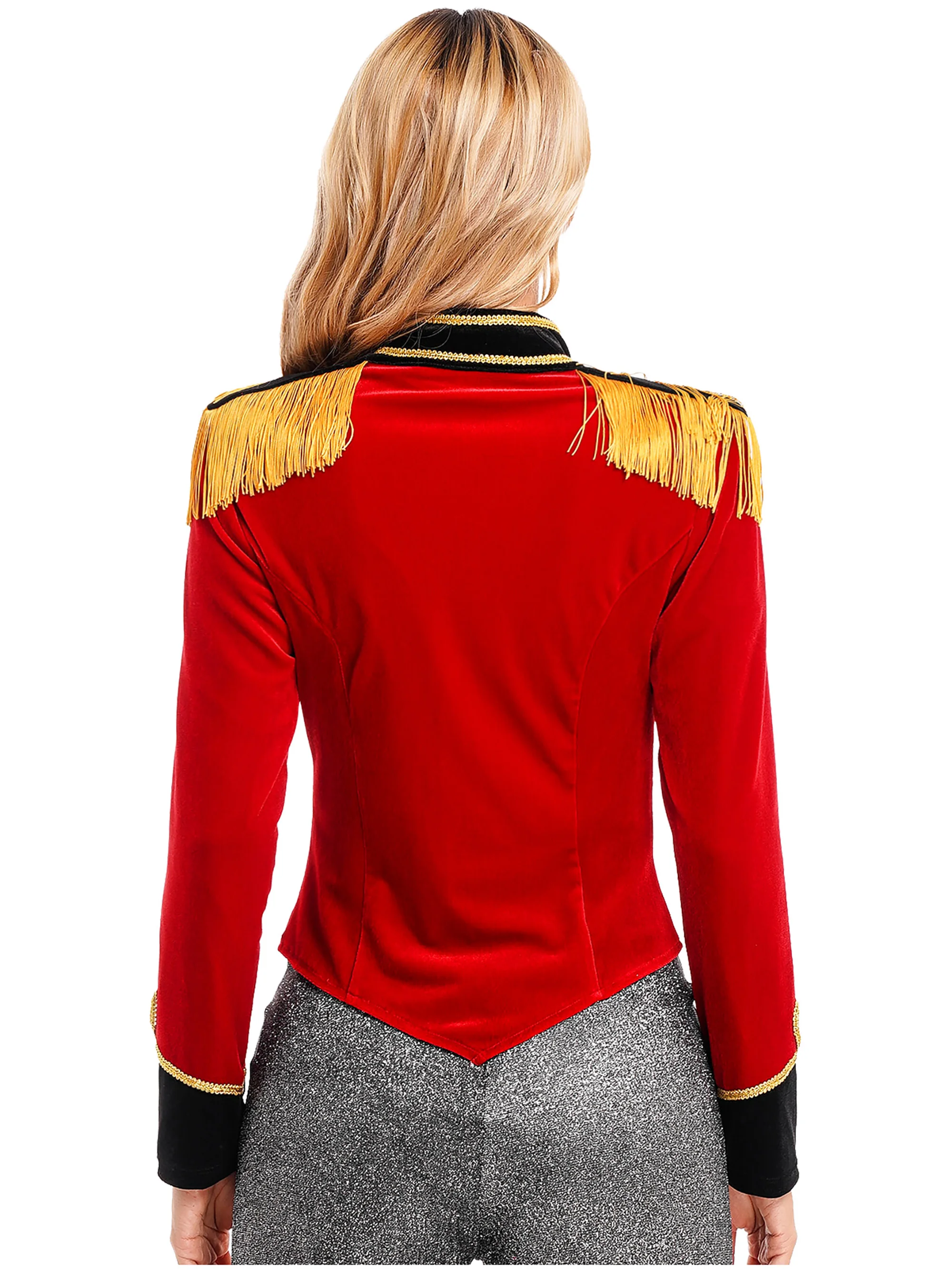 Women Circus Ringmaster Cosplay Costume Long Sleeve Disfraz Circo Fringed Shoulder Board Velvet Jacket Coat for Halloween Party