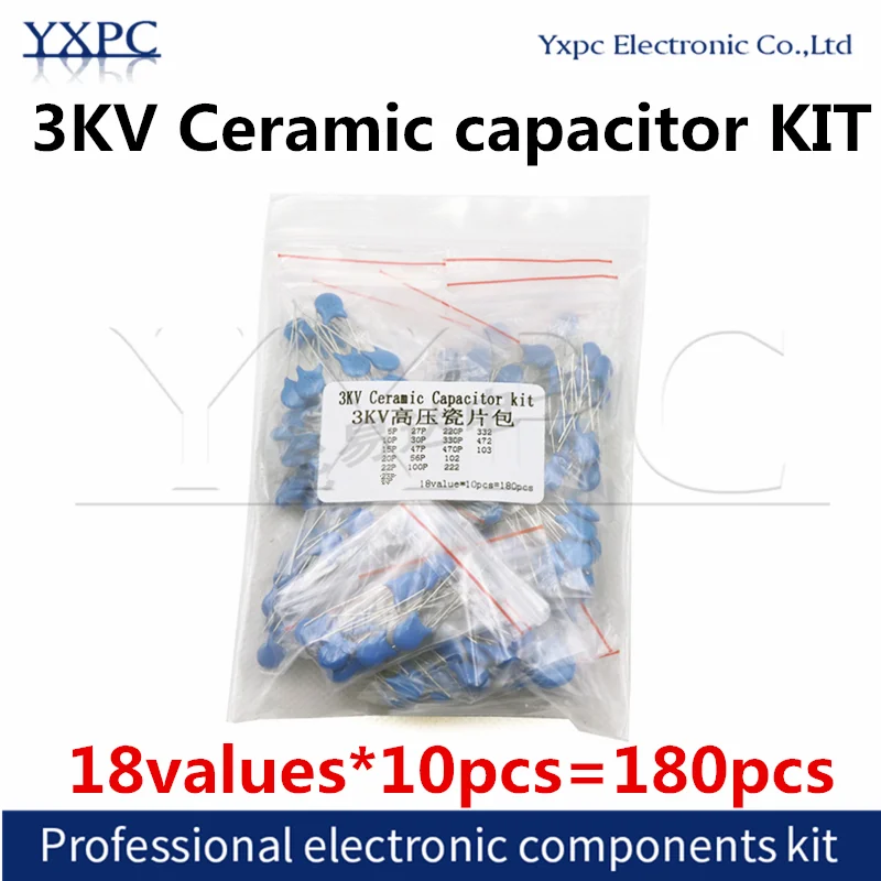 18values*10pcs=180pcs  3KV Ceramic capacitor KIT 3KV 5P 10P 22P 30P 47P 56P 100P 150P 220P 330P 470P 102 222 332 472 103 Diy Set 18values 10pcs 180pcs 50v monolithic ceramic capacitor 20pf 1uf 103 105 5 08mm ceramics capacitors monolithic capacitors mlcc