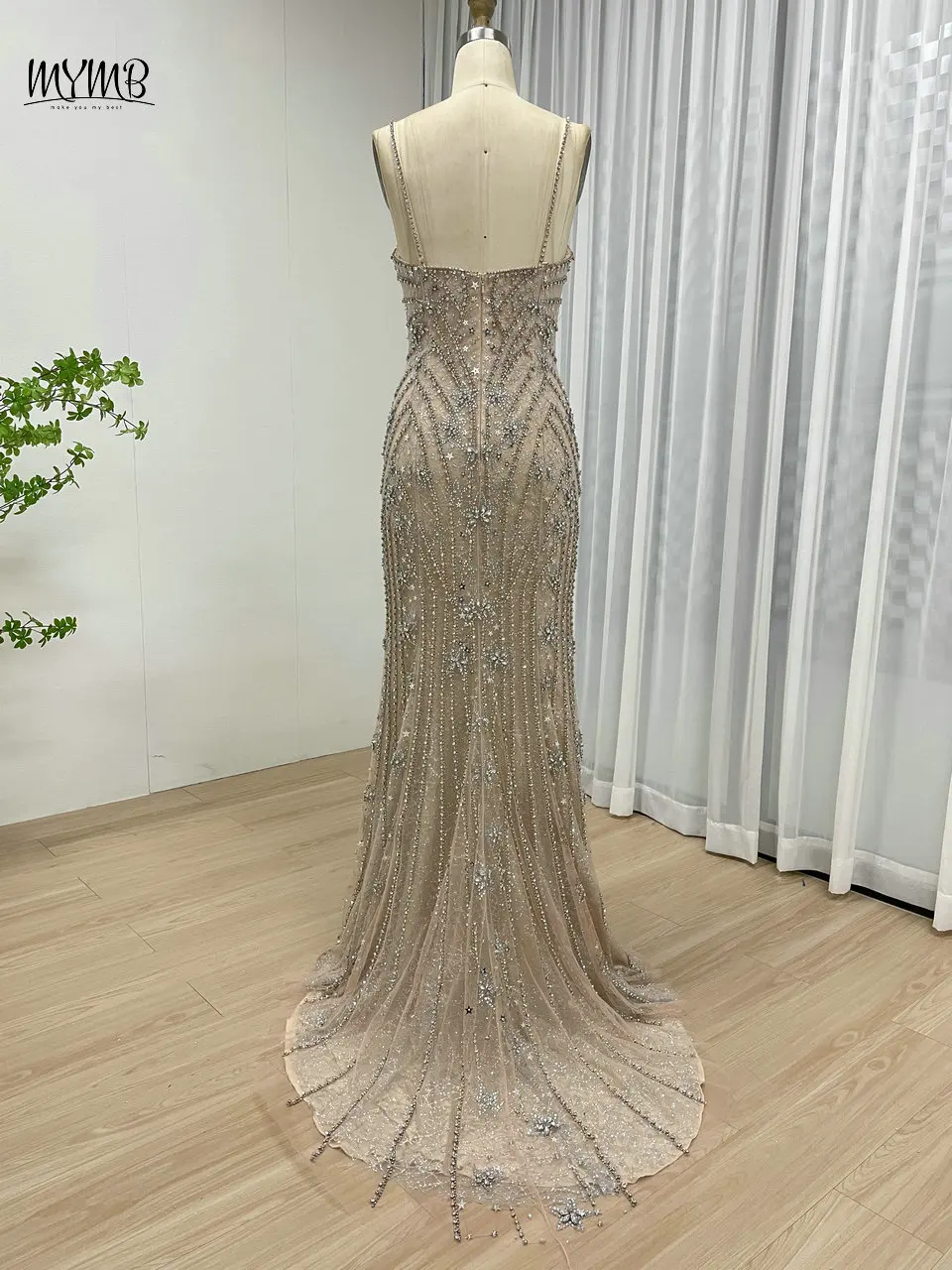 MYMB Luxus Meerjungfrau Mantel Abendkleid für Frauen Hochzeit Party Dubai Sexy Spaghetti-trägern Backless Perlen Prom Kleid DSH16188 – Detail 10