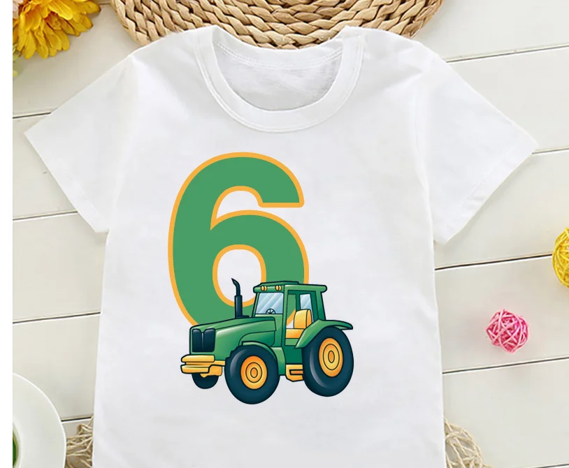 

Hot Sale Boys Cute Farmer Tractor Happy Birthday T Shirt Kids Birthday Party Gift Children Funny Present Clothes