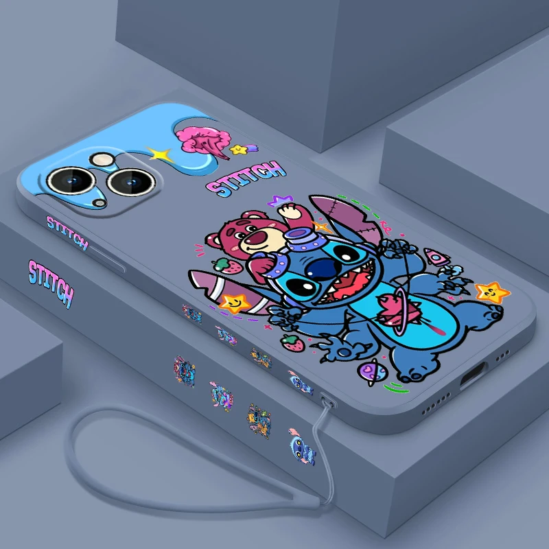 thumbnail image 1 of Disney Stitch Anime para Apple iPhone 15 14 13 12 11 XS XR X 8 7 Pro Max Plus Mini Liquid Left Rope Phone Case, 1 of 5