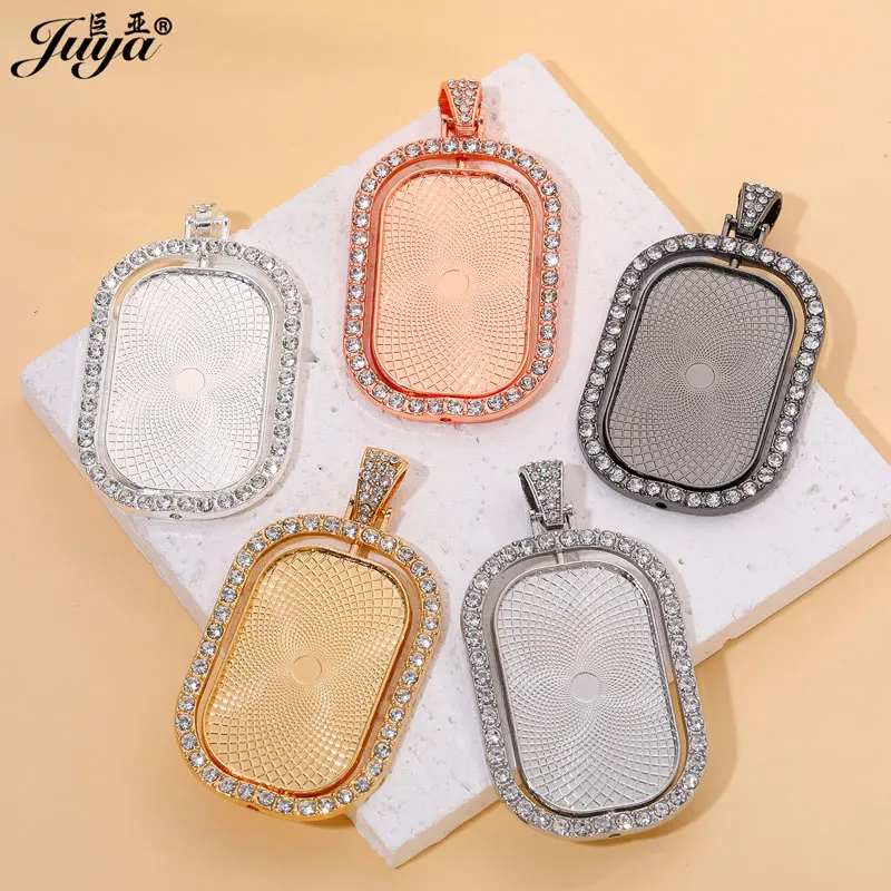 30PCS Wholesale Double Sided Cabochon Pendant Bases 24x38mm Rotatable Blank Tray Charms For DIY Jewelry Making Accessories