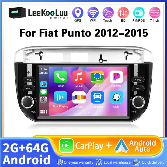 Autoradio Android Auto Carplay sans fil 2+64G 7 pouces pour Fiat Punto 2012-2015, lecteur multimédia, GPS, navigation, WIFI, RDS, stéréo 1