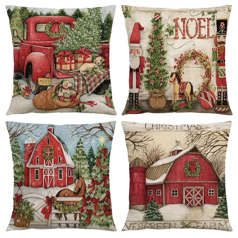 

Throw Pillow Case Retro Christmas Cartoon Living Room Bedroom Cushion