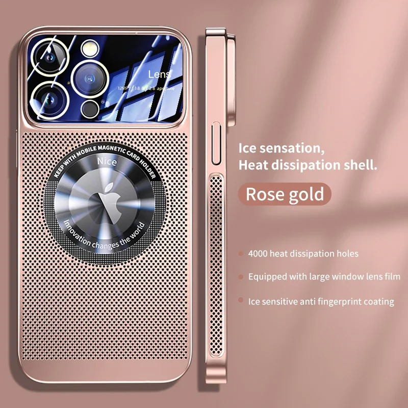 Plated Mesh Glass Lens Heat Dissipation Magnetic Phone Case with Enlarged Logo