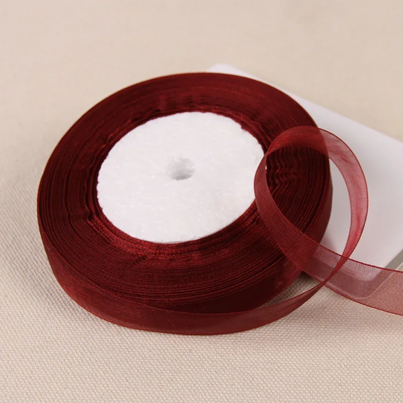 Burgundy Transparent Organza Ribbon for DIY Crafts and Decorations