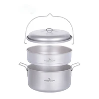 Boundless Voyage Titanium Steamer Soup Pot Set 3-5 Person Lightweight Outdoor Travel Camping Cookware Stockpot with Hanging Ring 2