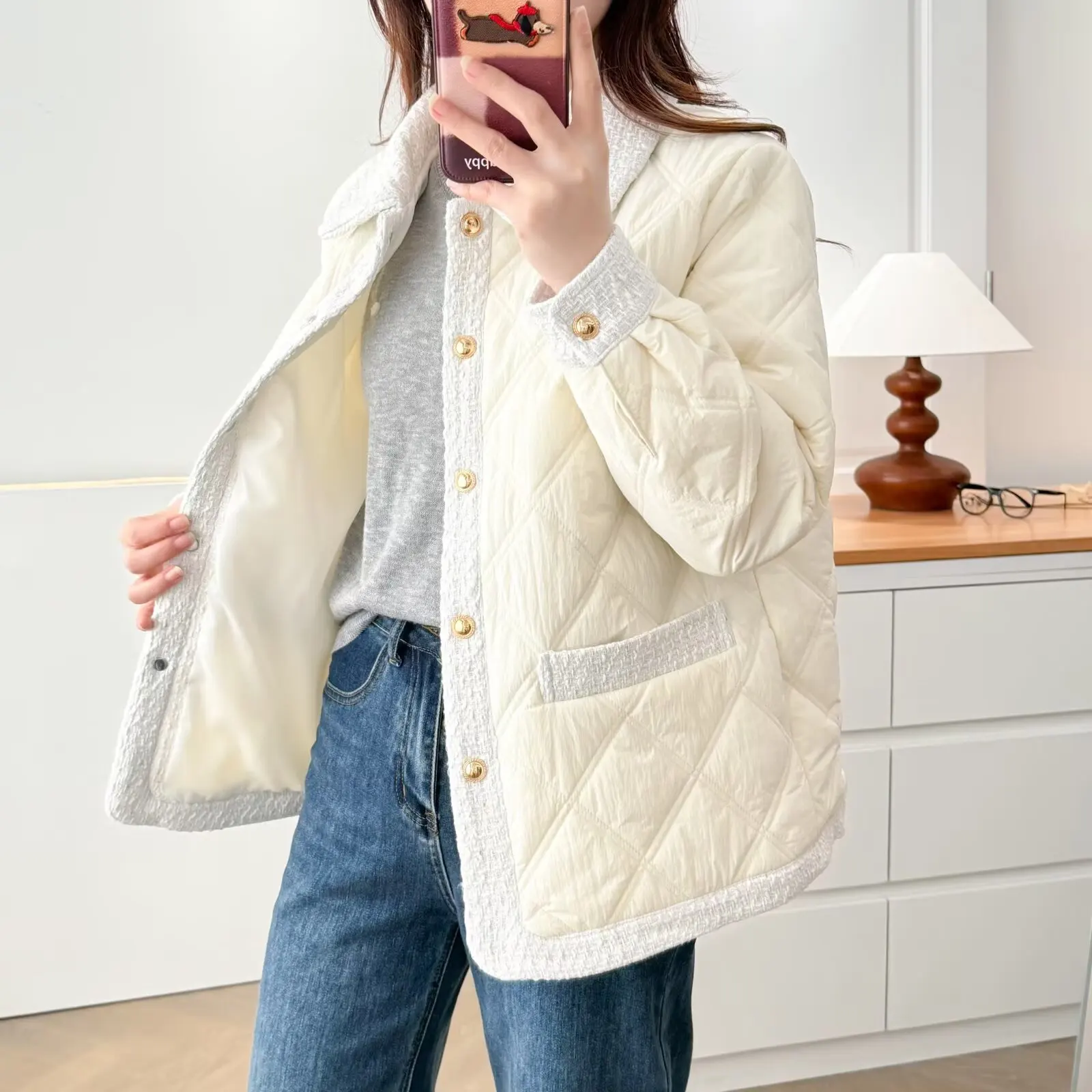 XXXXL Fashion Plus Size Women's Parkas 2025 Winter New Style Elegant Chic Padded Jacket Lapel Warm Argyle Coats 2515