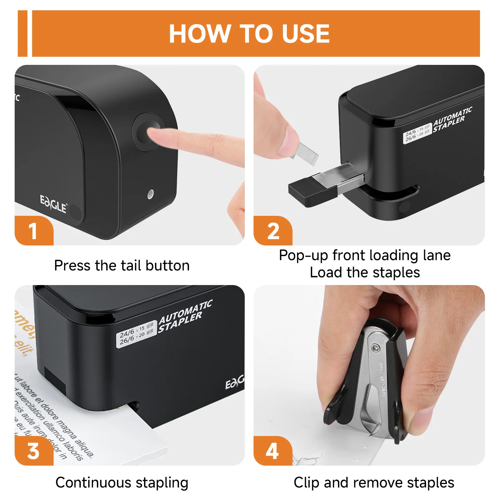EAGLE Automatic Electric Stapler Set with Staple Remover & 1000 Staples 20-Sheet Capacity Desktop Stapler for Office School Use - 3