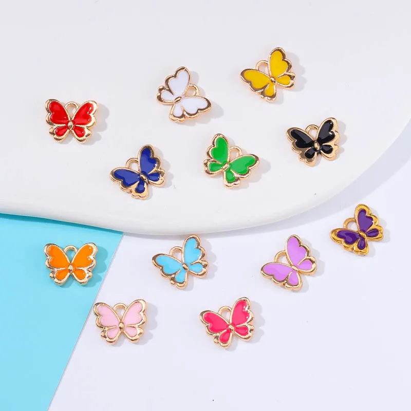

20pcs 13x10mm MixedColor Butterfly Cute Animal Enamel Pendant DIY Necklace Bracelet Earring Charm For Jewelry Making Accessories