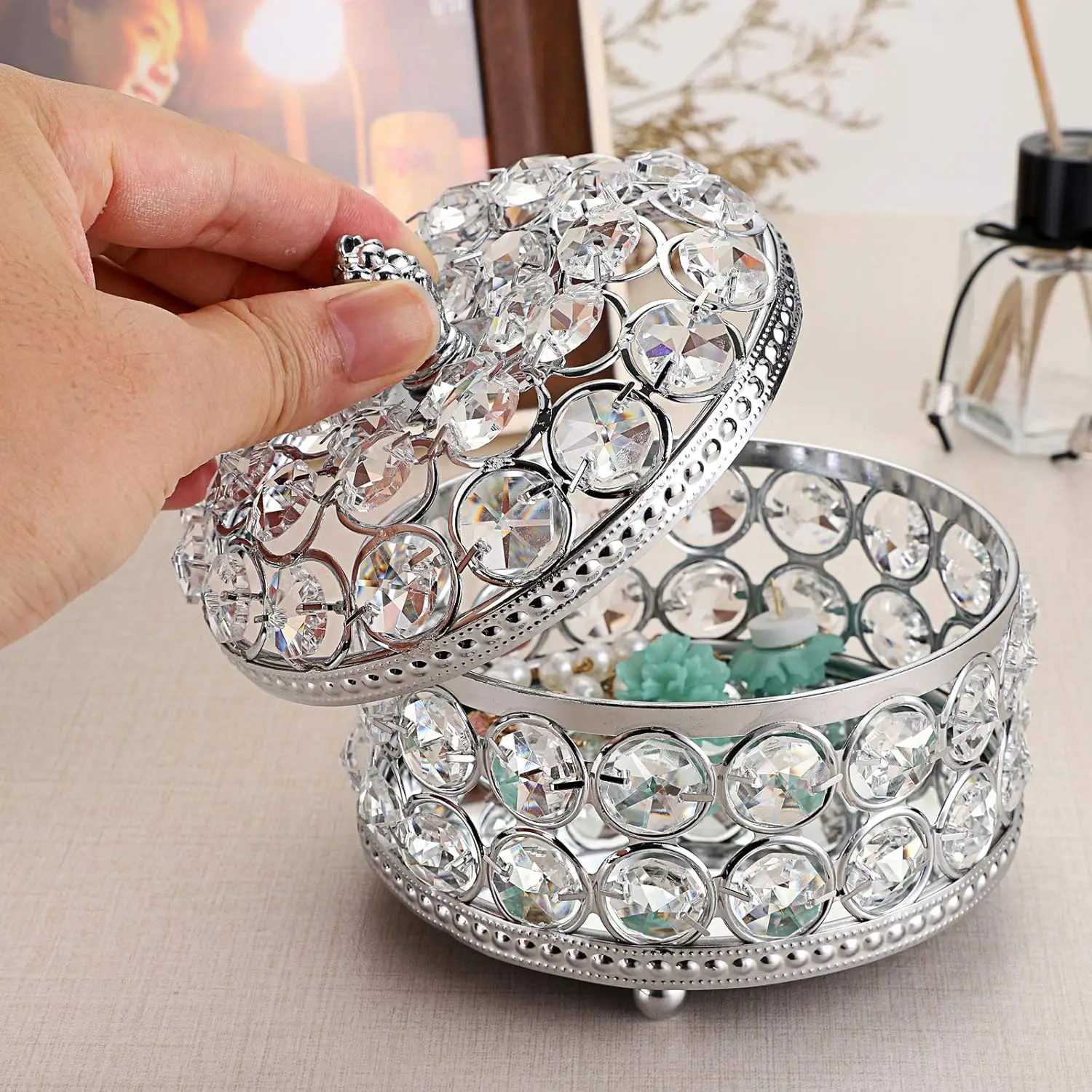 Crystal Treasure Chest Box Glass Mirrored Decorative Keepsake Case Jewelry Display Case Trinket Organizer Rings Earrings jewelry display rack jewelry storage rack