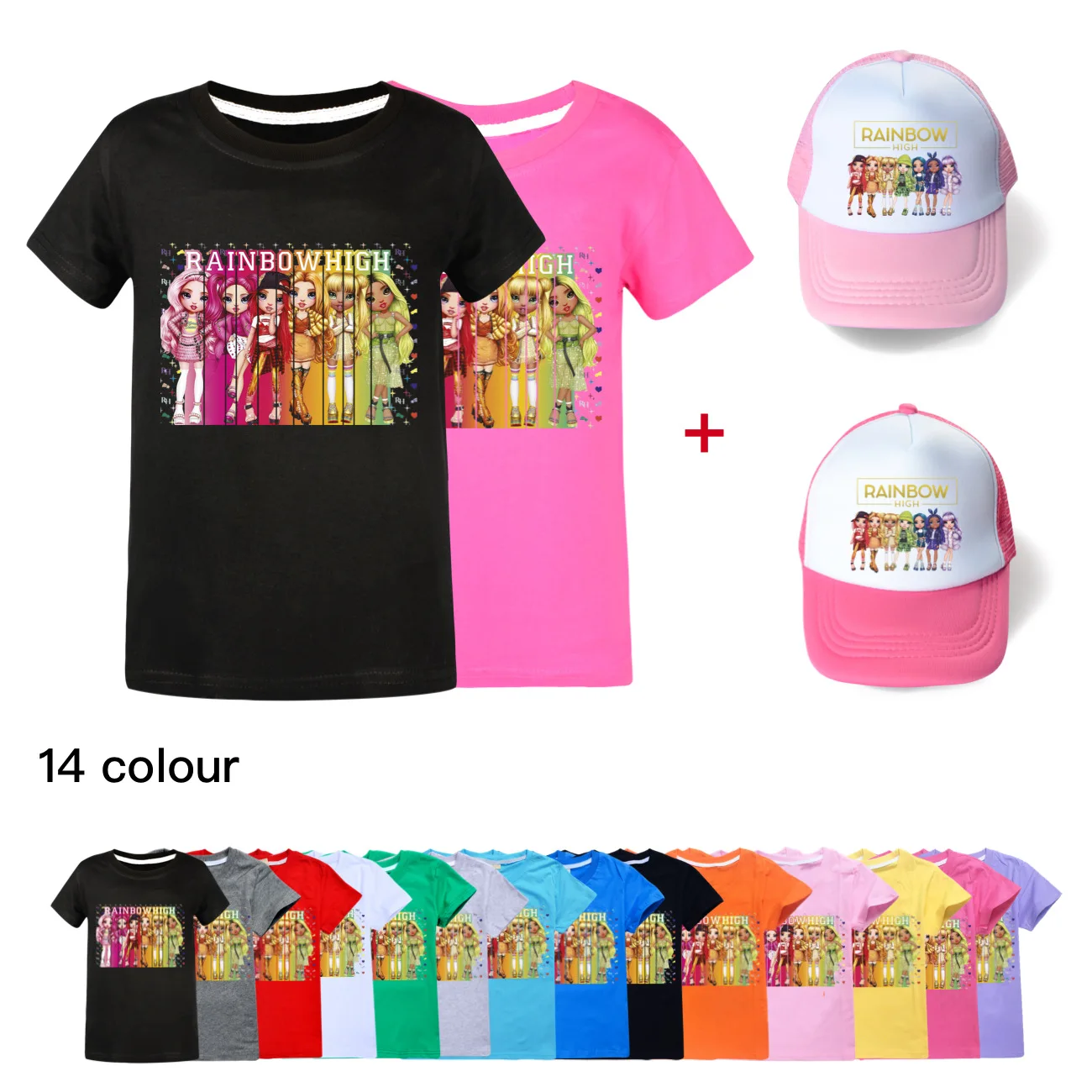 

Fashion Rainbow High T Shirt Kids 2024 Summer Clothes Toddler Girls Short Sleeve Tops Boys Cotton T-shirts Children's Clothing