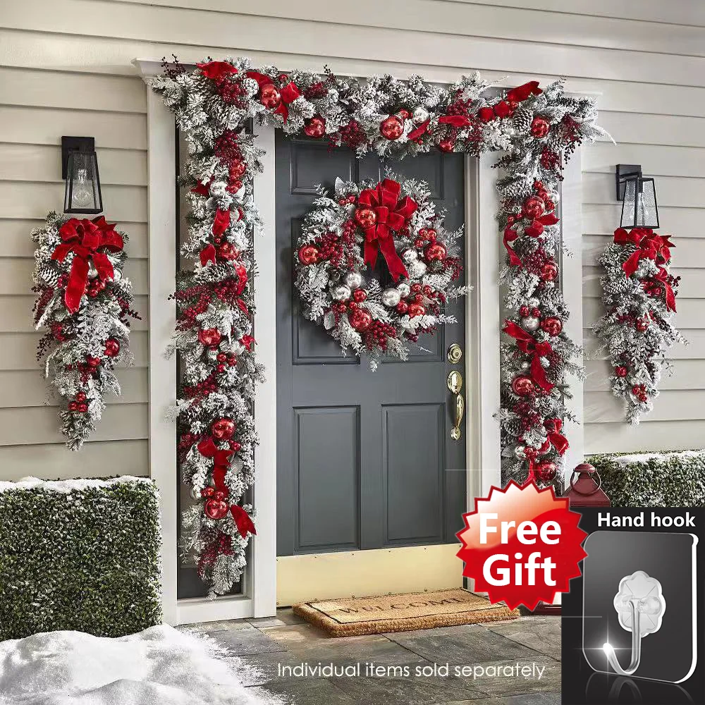 

Christmas Wreath For Doors Flower Garland Rattan Set For Front Door Christmas Decorations 2023 Indoor Outdoor Christmas Ornament