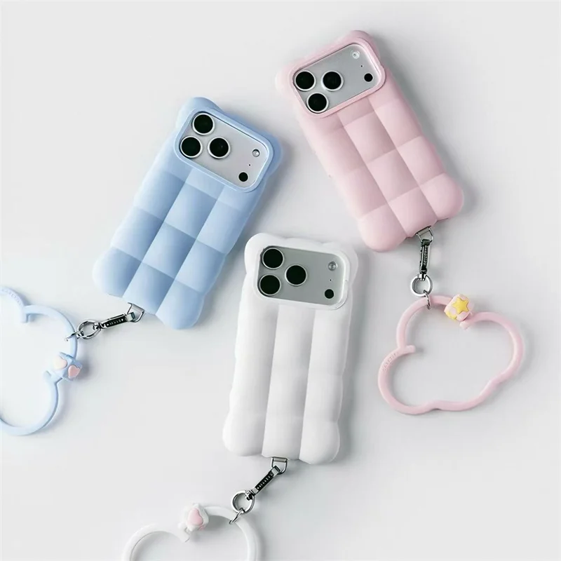 3D Cloud Puff Silicone Phone Case with Charm Accessories - Shockproof Soft Cover