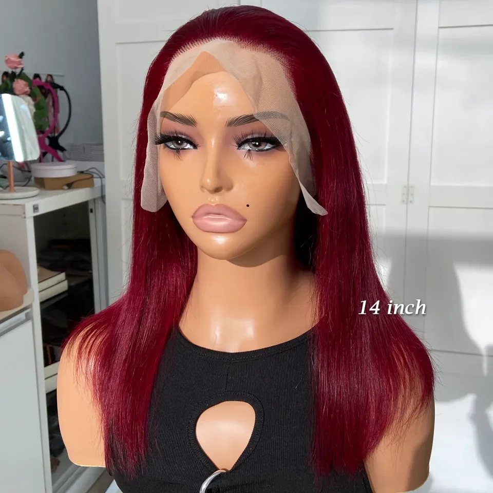 

99j Burgundy Straight Bob Human Hair Wigs Brazil Bob Wig Lace Front Human Hair Wigs Pre Plucked 13x4 Lace Wigs Remy Hair