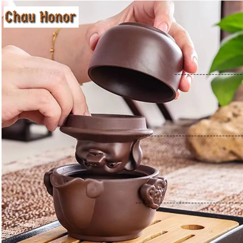 140ml Chinese Yixing Twelve Zodiac Portable Travel Tea Set  Purple Clay Teaset Quik Pots Drink Tea Cup Tea Ceremony
