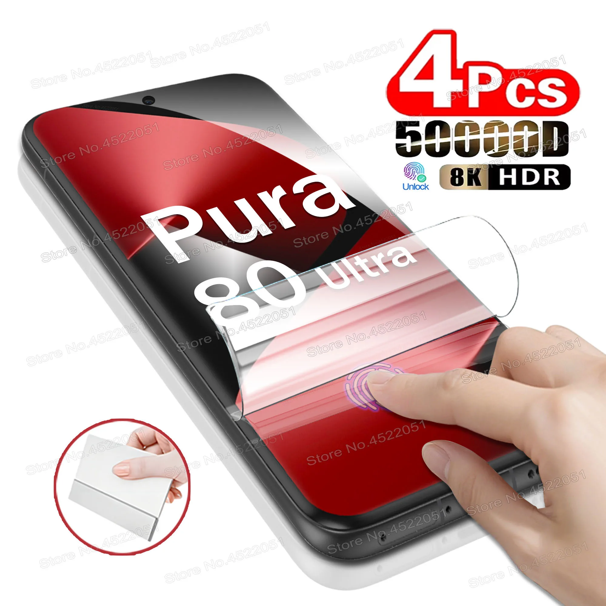 화웨이 푸라 80 70 울트라 90 프로 맥스 슬림 하이드로겔 필름 4개, 화웨이 P30 라이트 P40 P50 P60 P70 P80 프로 플러스 스크린 보호필름