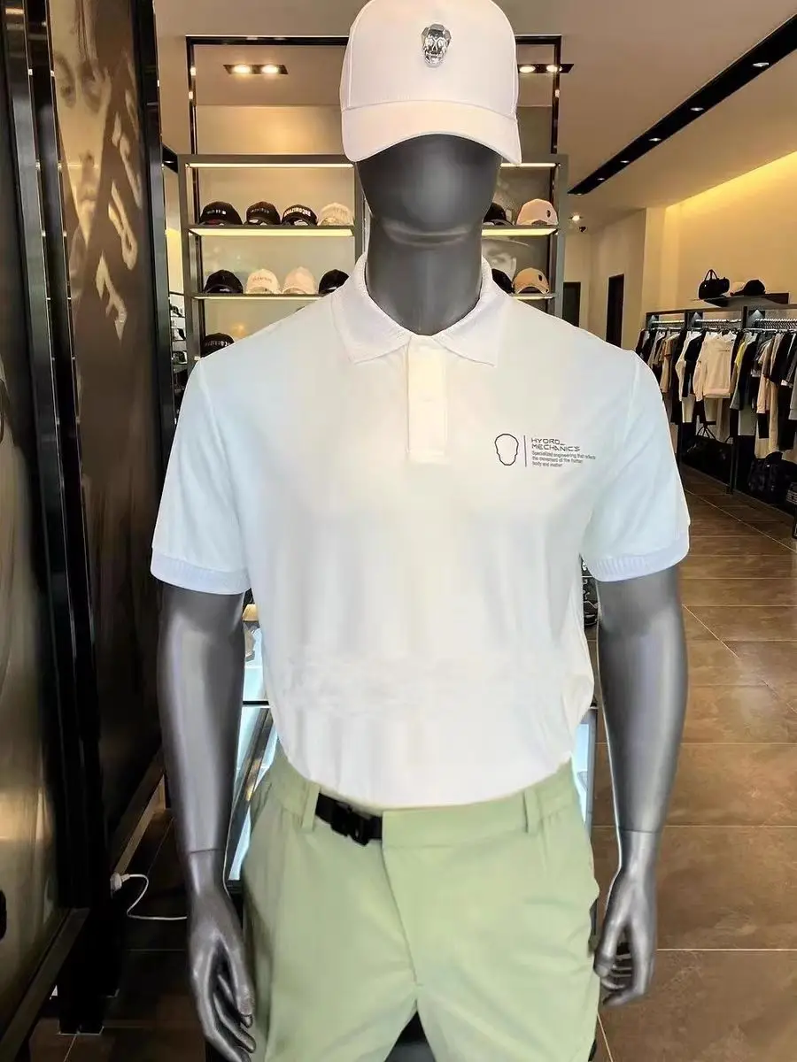 AMAZINGCRE New Men's Golf Clothing Fashion Versatile Simple Printed Breathable Lapel Short Sleeve Top
