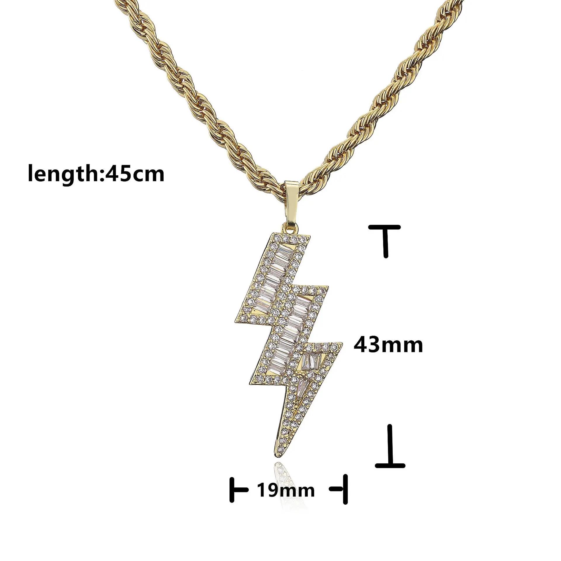 New Necklace Women's 18k Gold Plated Rope Chain Crystal Zircon Lightning Pendant Popular Fashion Jewelry Festival Gift
