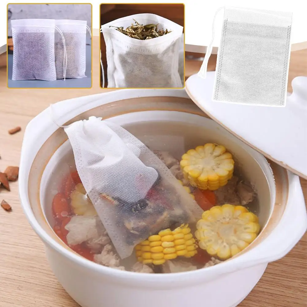 

Disposable Filter Bag Mess-Free Cold Brewing Bag Non-Woven Fabric Drawstring Brewing 100pcs Mesh Tea Kitchen Fine Tools Cof L6G7