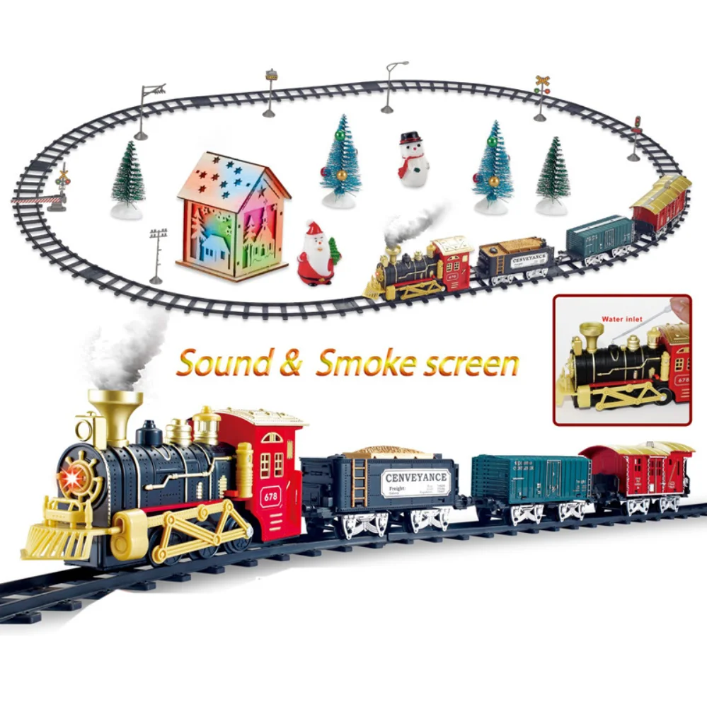 Christmas Electric Train Set Toy Railway Toys Cars Racing Track With Music Santa Claus for Christmas Tree Decor Train Xmas Gifts