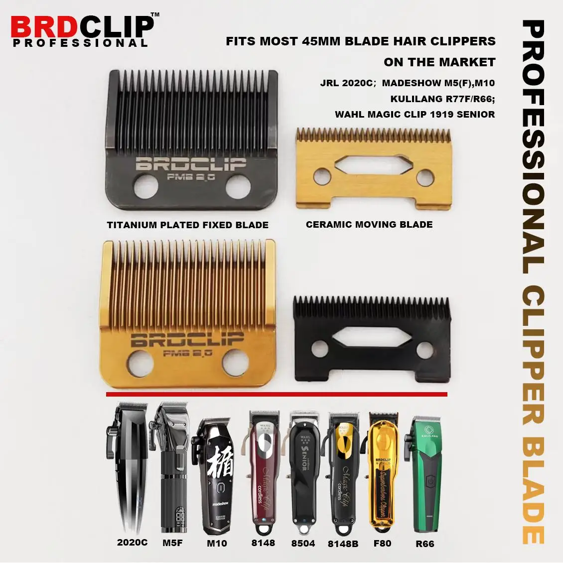 BRDCLIP Blade Original Replaceable Cutter Head for 2020C Madeshow M10 M5 Hair Clipper Titanium Plated Ceramics Blade 6