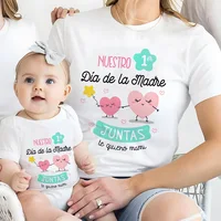 Our First Mother's Day Family Matching Outfit Pattern Print Family Set Short Sleeve Crew Neck Outfits Mothers Day Best Gift 1