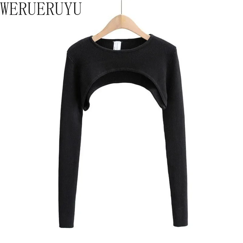 T-shirts Women Long Sleeve Crop Top Spring Autumn Y2k Aesthetic Clothes O-neck Black White Sexy Harajuku Knitted Tshirt 2023 - Image 5